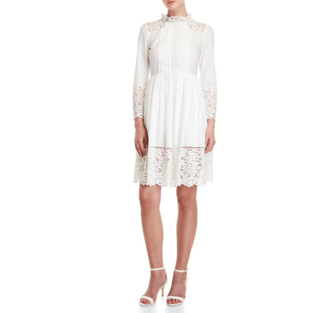 Sandro Paris Enja Lace Trim Cotton Poplin Dress